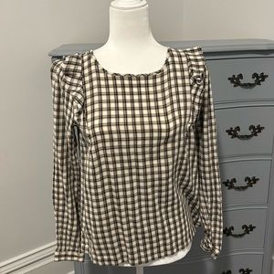 LOFT Plaid Ruffle Sleeve Top